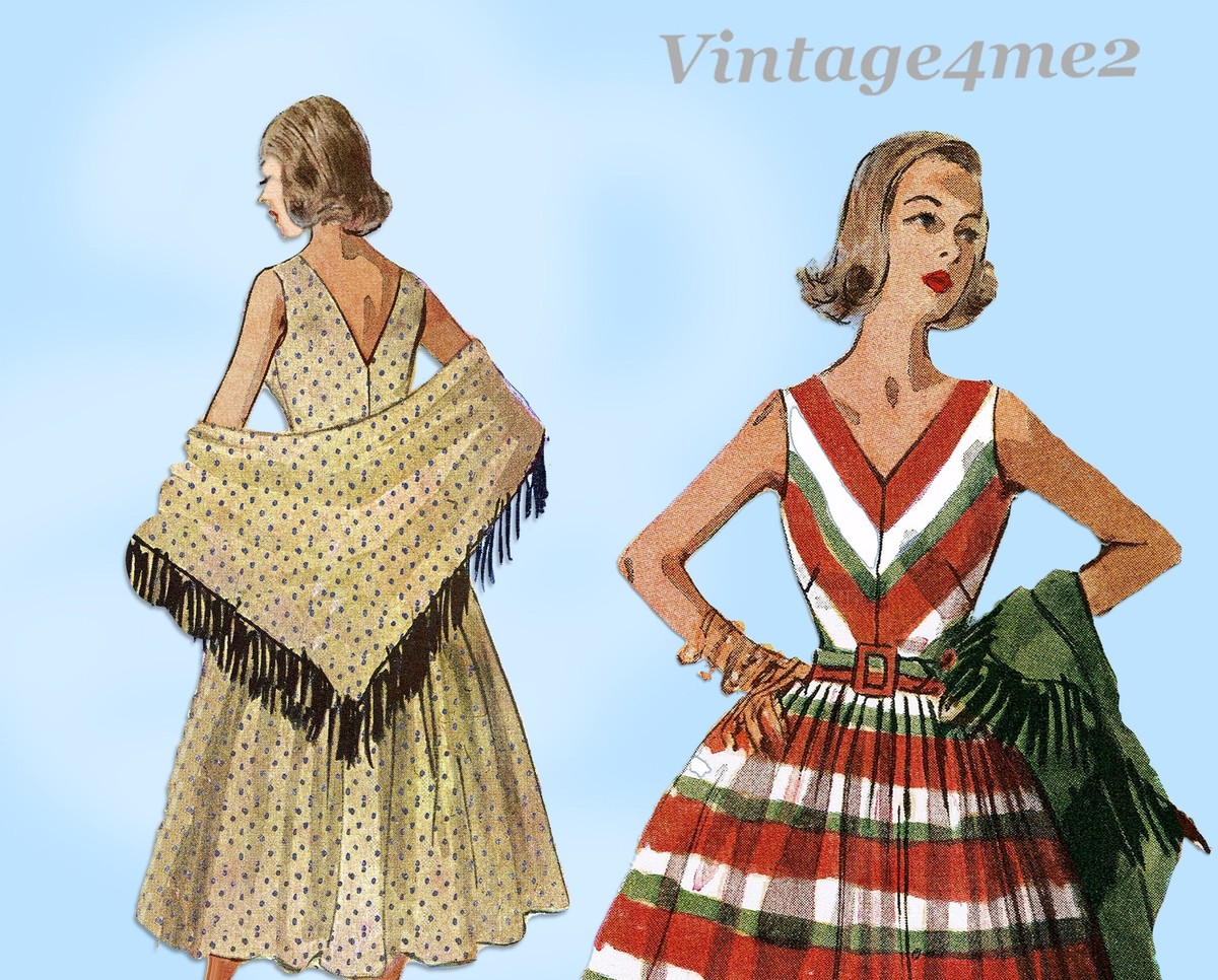 1950s Vintage Simplicity Sewing Pattern 4287 Misses Sun Dress & Shawl Size  12 | eBay