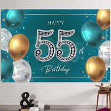 6x4ft Happy 55th Birthday Banner Green Silver Party Decorations for Men Women