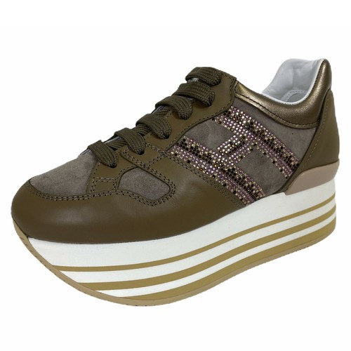 C18 sneakers donna HOGAN H283 MAXI H STRASS bronze brown shoes women | eBay