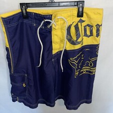 Corona Extra Board Shorts Mens Size 34 Blue Yellow Drawstring Pocket Side Beach
