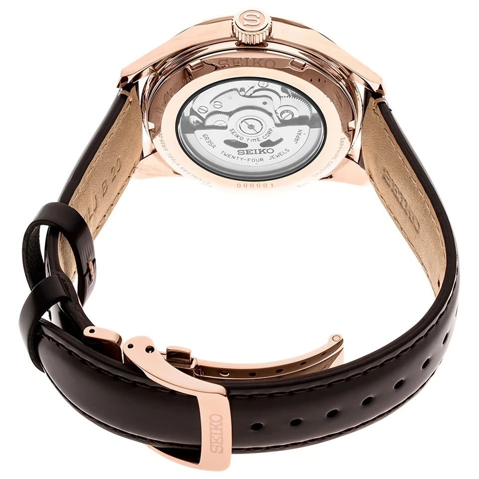 Pre-owned Seiko Presage Sharp Edged Series Spb170j1 Rose Gold Tone Case Brown Dial Watch