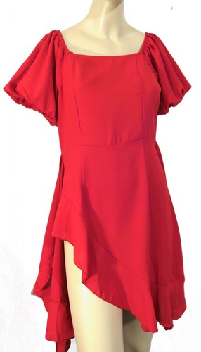 Nwot Sampeel Real Red Tie Wrap Dress Balloon Sleeve M - Picture 2 of 6