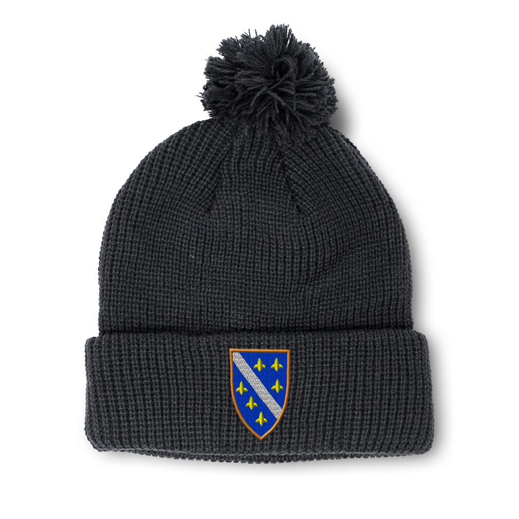 Bosnia War Flag Embroidered Pom Pom Beanie for Women - Acrylic Skull Cap