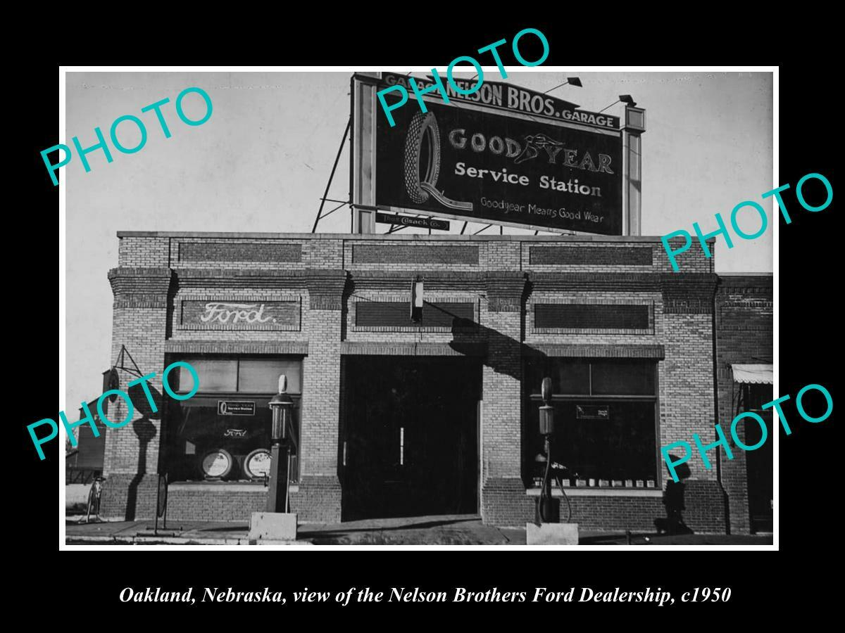 OLD 8x6 HISTORIC PHOTO OF OAKLAND NEBRASKA THE NELSON FORD DEALERSHIP c1950