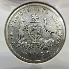 1912 Florin Coin - nearly Fine - George V Silver Predecimal Scarce Date