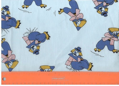 Vintage Skating Clowns Skates Light Blue Craft Semi Sheer Fabric 2 yd F2510 - Picture 2 of 3