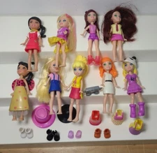 Polly Pocket Lot of 9 Modern Big Feet Dolls w/ Pop n Lock Snap Dresses    (T11)
