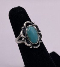 Native American Vintage Flower Sterling Silver Blue Turquoise Ring Size 5.5
