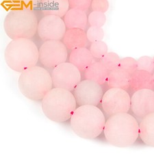 Natural Pink Rose Crystal Quartz Beads For Jewelry Making 15" DIY Frosted Matte