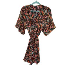 Barbizon Robe Vintage Womens Size Small Paisley Gold Robe Black Silky Multicolor