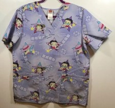 Betty Boop Scrub Top womens size S small Cartoon Silver Screen Queen
