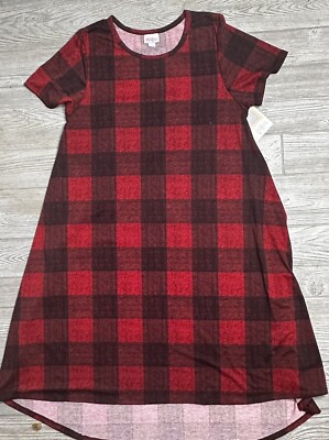 NWT Lularoe Large Carly Dress Red & Black Buffalo Plaid Holiday Unicorn