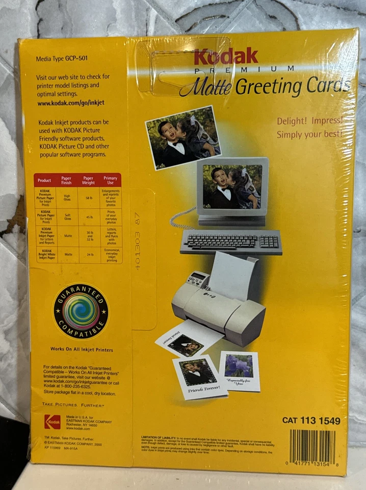 Kodak Premium Matte Greeting Cards 20 Cards and Envelope New and Sealed - Image 2 of 2