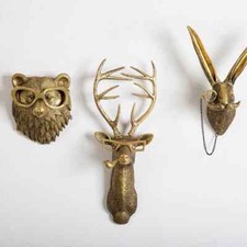Antiguo colgante de animal de resina de bronce con cabeza de ciervo dorado gancho de almacenamiento de pared
