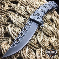 Tactical Stonewash Chain Style Assisted Open Spring Folding Pocket Knife Edc New