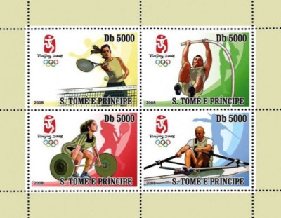 Sao Tome #Mi3412-Mi3415 MNH M/S 2008 Beijing Tennis Pole Vault Rowing [1832]
