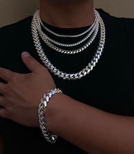925 Sterling Sliver Miami Cuban Chain Necklace Bracelet 2mm~8.3mm Size 7"~30"