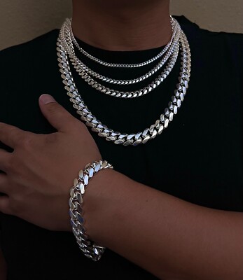 925 Sterling Silber Miami Kubanische Kette Halskette Armband 2 mm ~ 8,3 mm Größe 7'' ~ 30''