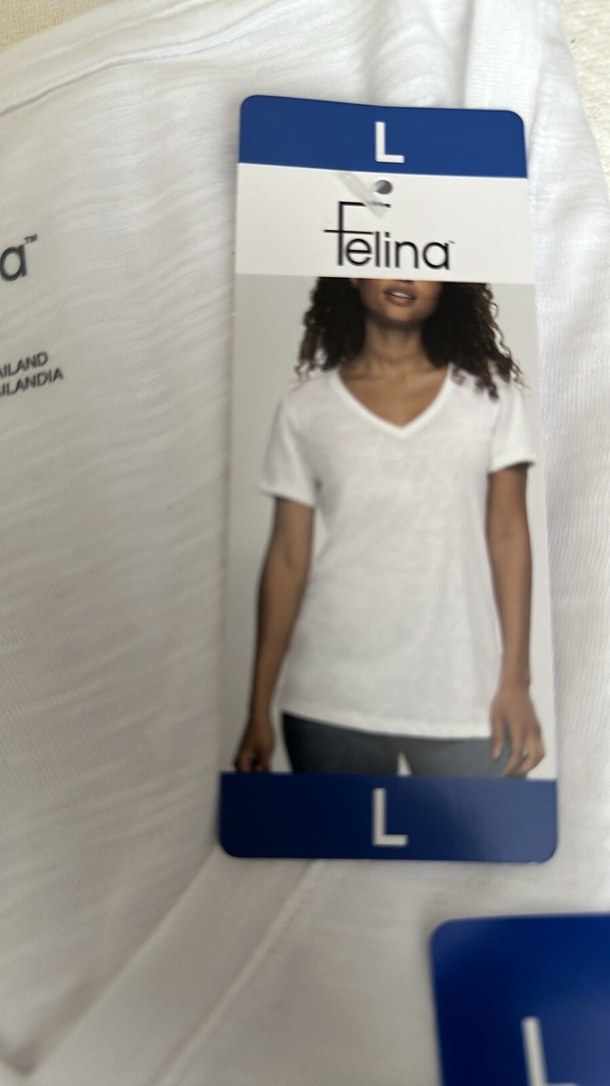 Felina Women's V-Neck Short Sleeve T-Shirt, White Size Large | eBay
