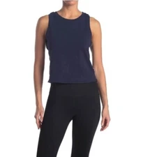 Splendid Women’s Size Large Cropped Tank Top Marled Peacoat Navy Blue Athletic