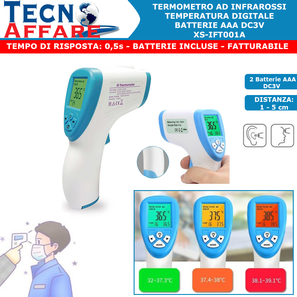 Termometro Febbre Temperatura Digitale Infrarossi Senza Contatto Esente IVA