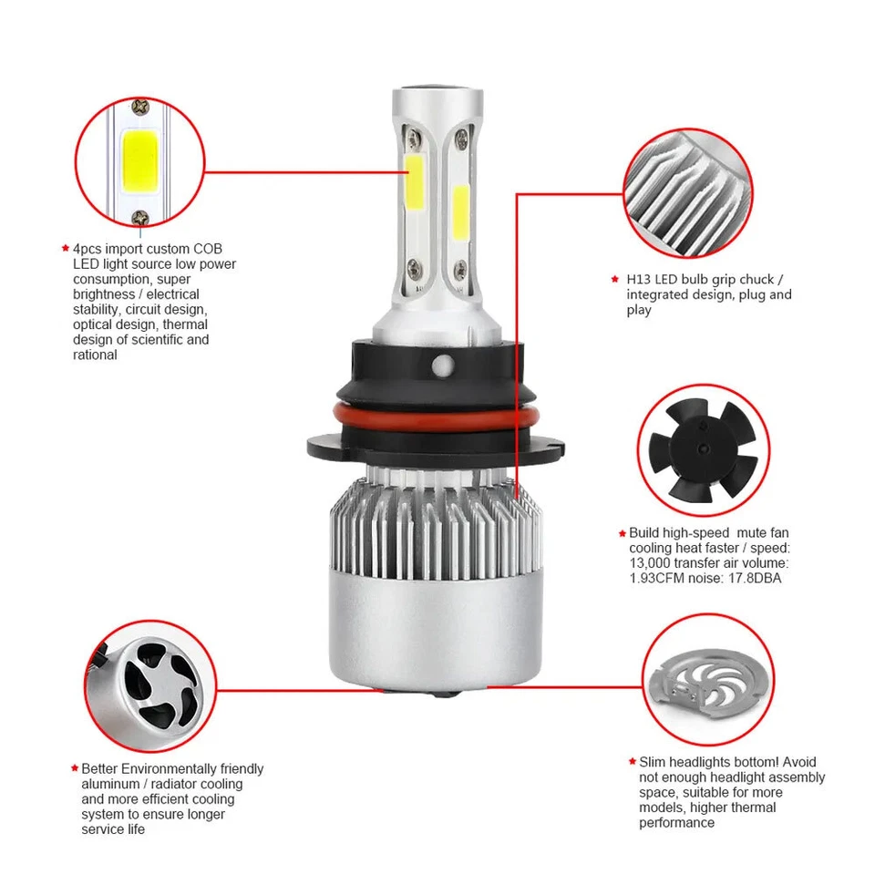 Kit de faros LED 9007 HB5 6000K blancos bombillas altas/bajas para Dodge Stratus 1995-2006 Foto 3 de 4
