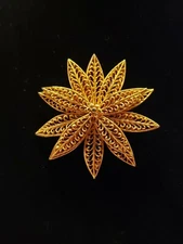 Signed PIM Vintage Layered Filligree Gold Tone Sun Burst Flower 3 D 