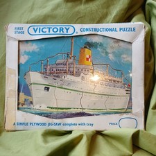 Vintage Victory Wooden Plywood Jigsaw Tray Puzzle - Ocean Liner Cruise Ship Box