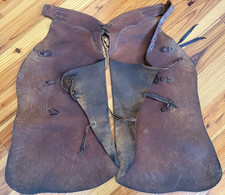 Vintage Leather Batwing Cowboy Chaps Western Old Style Fair Condition Inscribed