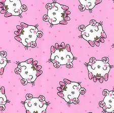 Cotton Fabric - Cute Happy Cat Love Heart on Pink - Craft Fabric Material Metre