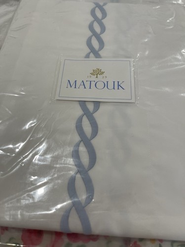 $190 Matouk USA NWT 1pc Classic Chain Euro Sham 350TC Percale Light Blue