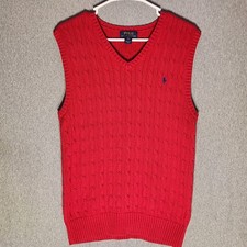 Y2K Polo Ralph Lauren XL Cable Knit Sweater Vest Pony Logo Cotton Prep Academia