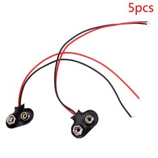 5Pcs Snap 9V 9 Volt Battery Clip Connector T Type Black w CableS NrAPAU K.t2