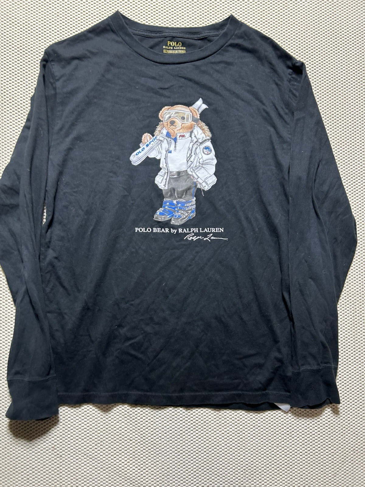Boys POLO RALPH LAUREN Black Polo Bear Long Sleeve T-Shirt. Size Youth Xl