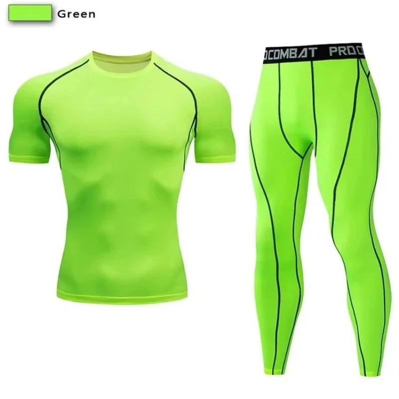 2 PCS Men’s Compression Sports Wear Suit Breathable Yoga Training Set Gym Gift - Image 2 of 4
