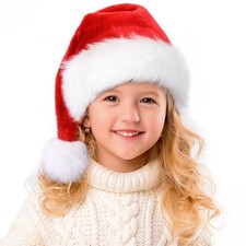Christmas Santa Hat for Kids, Toddler Xmas Holiday Hats, Unisex Velvet Classi...