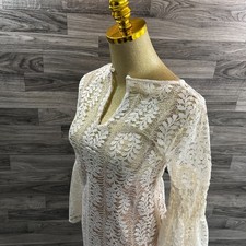 MICHAEL KORS Bell Sleeves Lined Brown/White Lace Shift Dress Women's Size XS