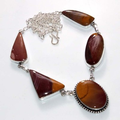 925 Silver Plated Outstanding Mookaite Necklace 18'' Trendy Jewelry Trendy MJ