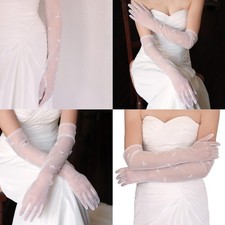 White Bridal Gloves Elastic Lace Gloves With Bowknot Long Arm Sleeves for Formal