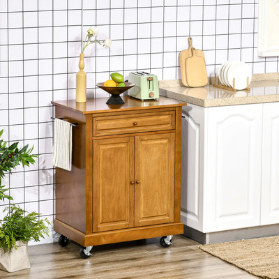 Kitchen Island on Wheels, Utility Cart with 2 Towel Racks, Brown