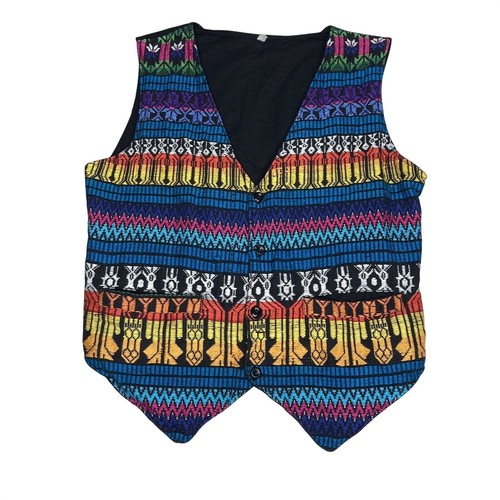 Embroidered Multi-Color Vest Large 2 Small Front Pockets Adjustable Tie in Back