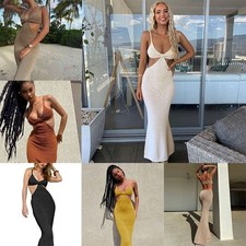 High Waist Tight Sexy Dress Suspender Long Dress NEW Backless Party Women Hollow