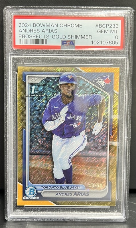2024 Bowman Chrome - Andres Arias #BCP-236 Gold Shimmer /50 PSA 10