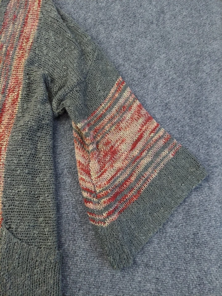 Easel Sweater Duster Cardigan M/L Long Gray Pink Flare Sleeves Pockets Stretch - Image 4 of 4