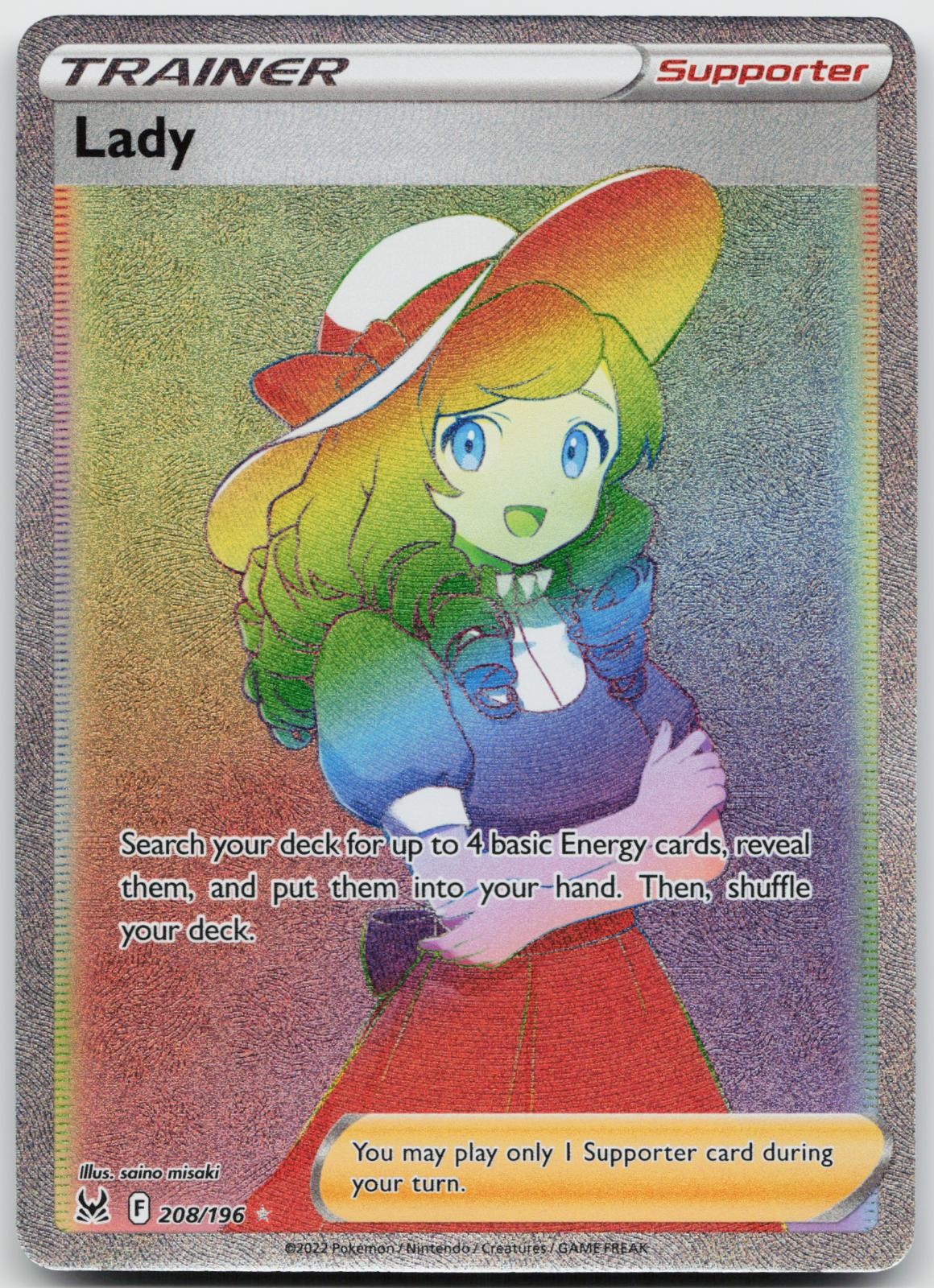 Lady 208/196 Rainbow Rare Lost Origin Pokemon Holo Near Mint