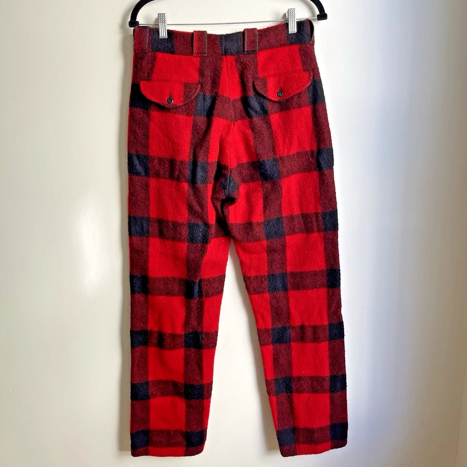 NO TAGS Vintage 40s 50s Johnson Woolen Mills Wool Pants Buffalo Plaid 30 x 32 - Image 3 of 4