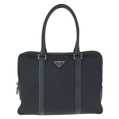 PRADA Tessuto Triangle with logo Business bag Black SilverHardware Nylon
