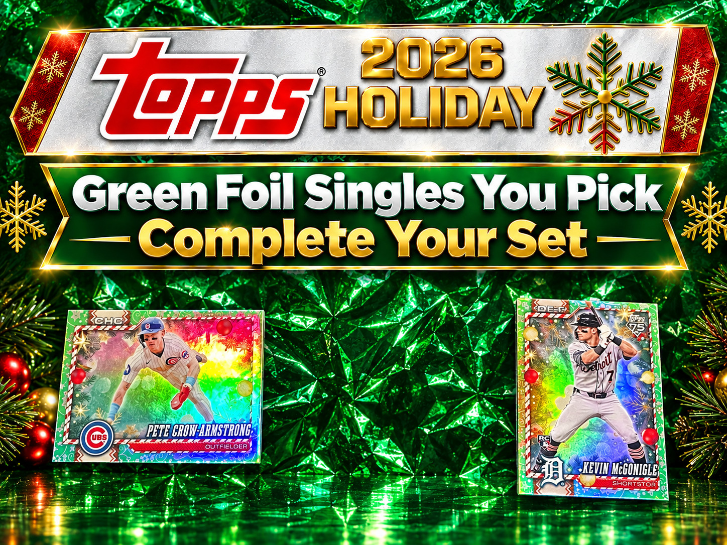 2026 Topps Holiday GREEN FOIL Baseball Singles You Pick Complete Your Set
