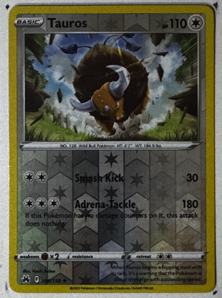 Tauros 106/159 Rare Crown Zenith Pokemon Reverse Holo Near Mint