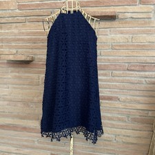 Chelsea 28 Dark Blue Floral Crochet Lace Sleeveless Dress Size Small